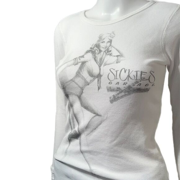 Sickie’s Garage Vintage Pin Up Waffle Long Sleeve Tee - Picture 4 of 9